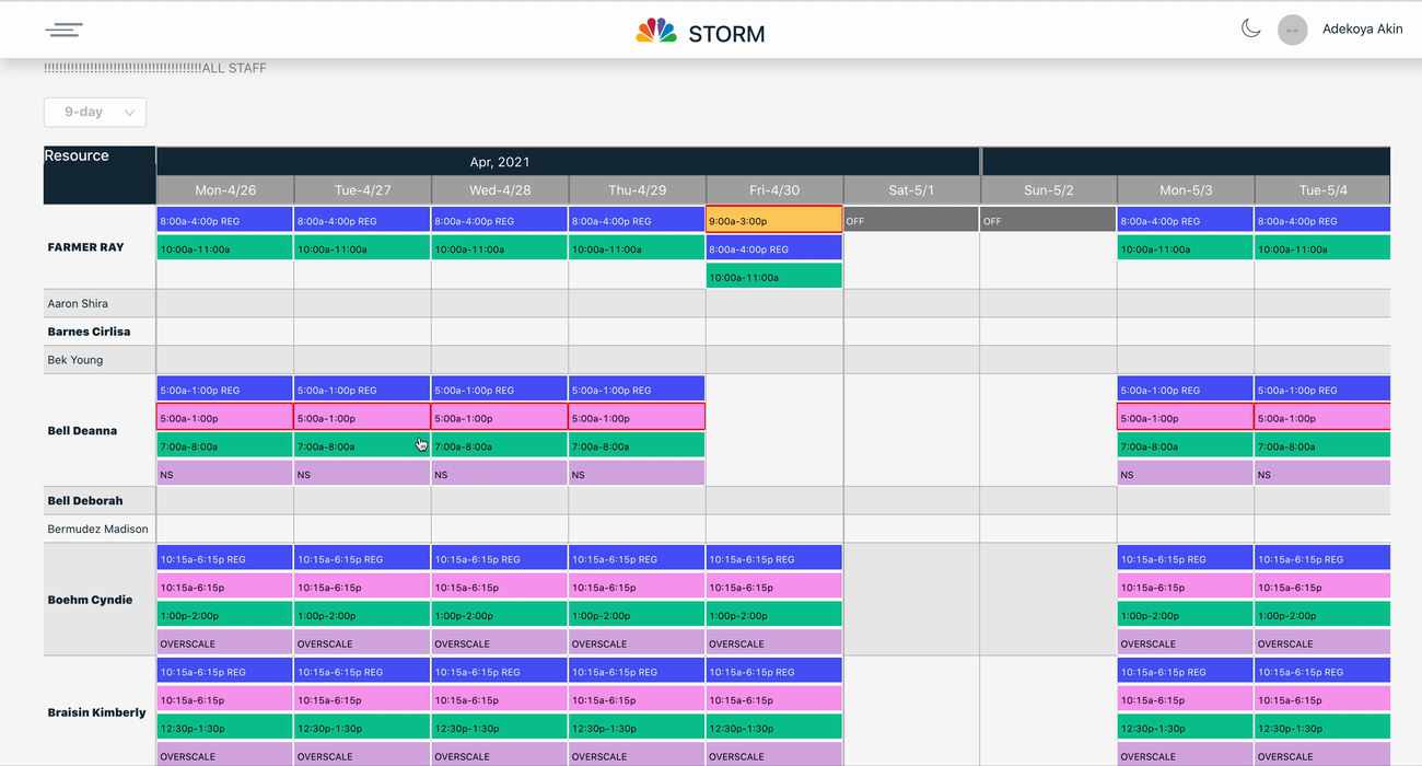 Project Storm live schedule